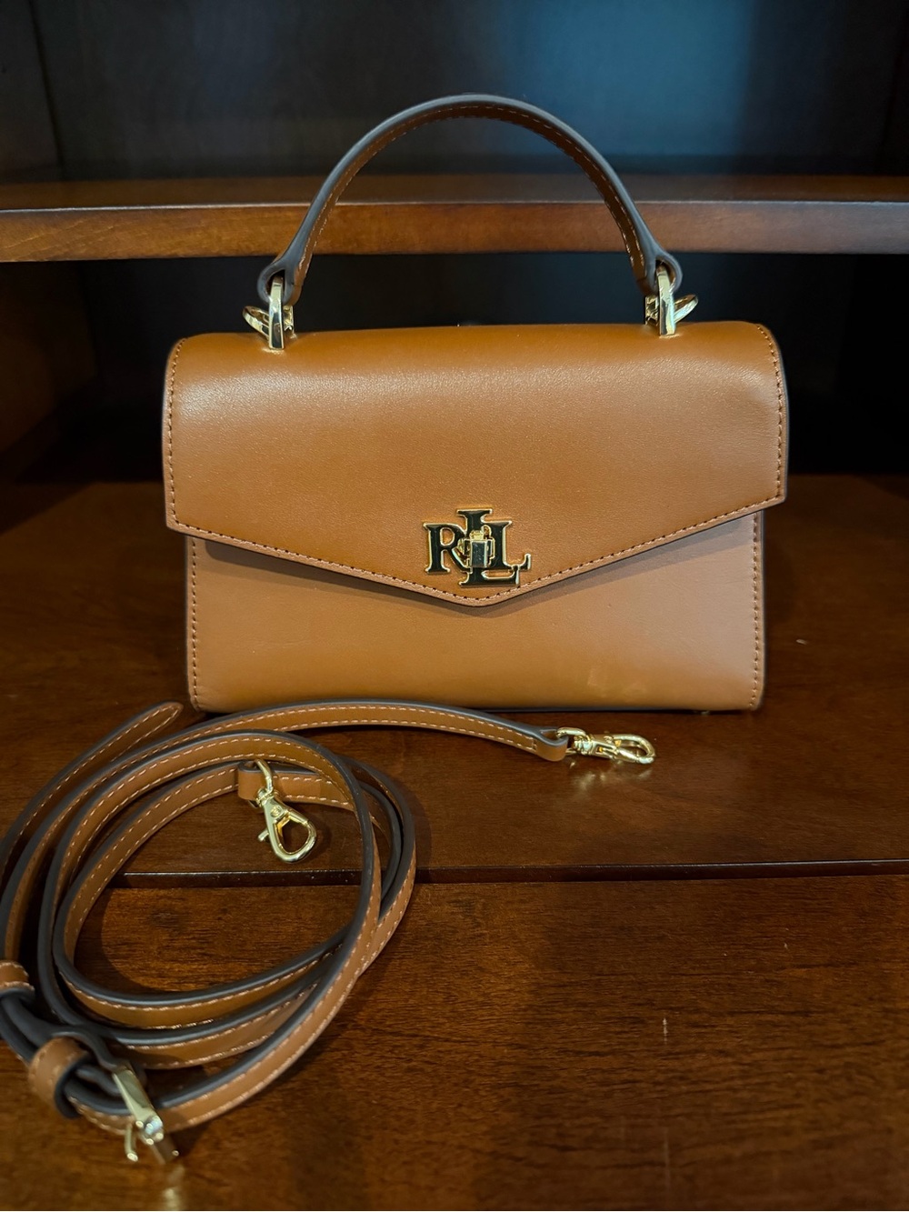 Ralph Lauren Tan Leather Top-Handle Crossbody Bag - Picture 4 of 7